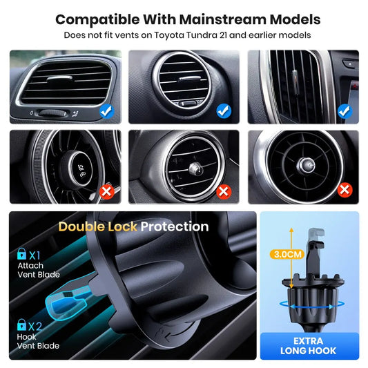 Car Phone Holder Mount, TOPK 2023 Upgrade Auto Locking Phone Holder with Hook Clip for Car Air Vent for Iphone Samsung