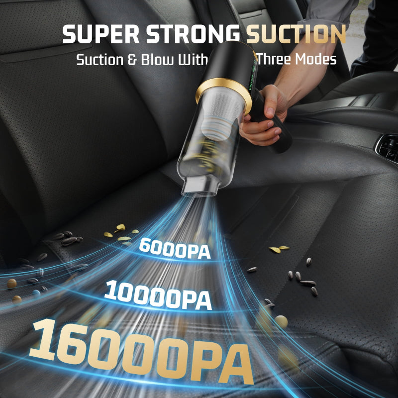 Car Handheld Vacuum Cleaner, Cordless Portable Small Vacuum Cleaner 16000Pa High Power Vacuum with 6000Mah Battery & LED Display 3 in 1 Mini Blower Vacuum Cleaner for Home Car Office