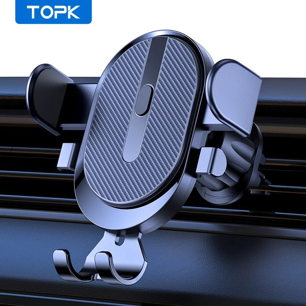 Car Phone Holder Mount, TOPK 2023 Upgrade Auto Locking  Phone Holder with Hook Clip for Car Air Vent for Iphone Samsung