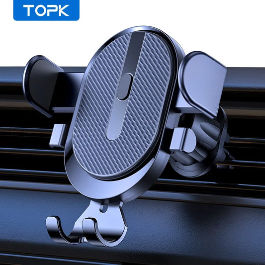 Car Phone Holder Mount, TOPK 2023 Upgrade Auto Locking  Phone Holder with Hook Clip for Car Air Vent for Iphone Samsung